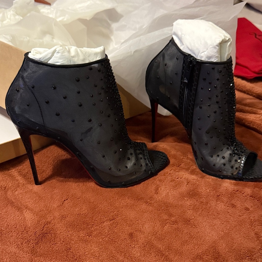 Christian Louboutin Black Studded Peep-Toe Boots
